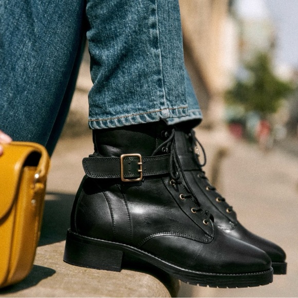 Sezane Smooth Black Leather Dana Ankle Boots US 7 - Picture 4 of 5
